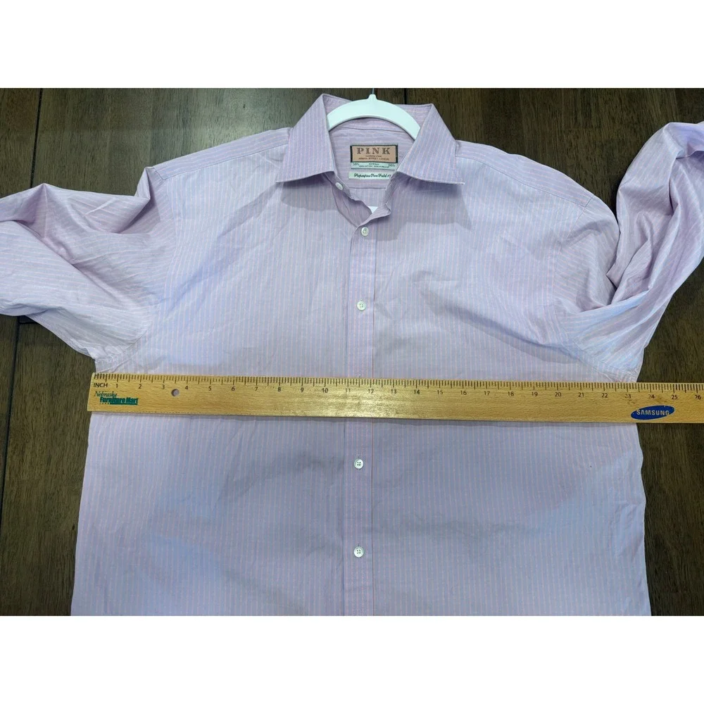 Thomas‎ Pink Mens Superfine 170s Striped Dress Shirt Lavender Orange 16.5 36.5